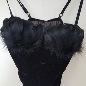 V. SECRET Ostrich Feather Velvet Bodysuit XS S 34B